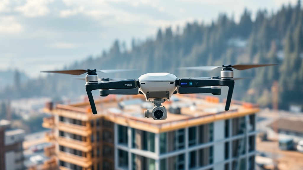 Drohne über Baustelle in Kärnten, die Luftbilder für die Dokumentation des Baufortschritts aufnimmt, um Effizienz und Präzision zu steigern.